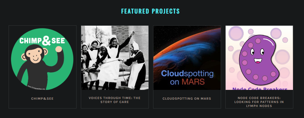 Zooniverse's featured projects, free virtual extracurricular opportunity for high school students to do research